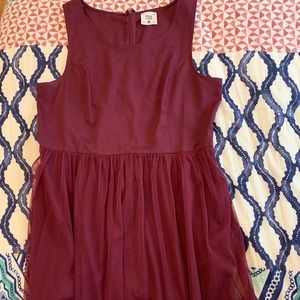 Plum A Line Dress with Tule overlay